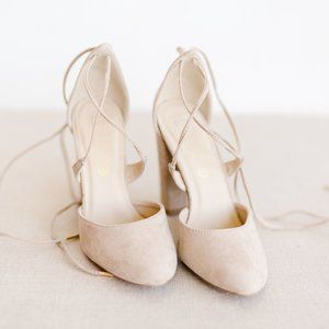 Lace up Nude Block Heels